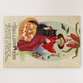Vintage Halloween-Hexe und Schwarze Katze Puzzle (Horizontal)