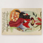 Vintage Halloween-Hexe und Schwarze Katze Puzzle (Horizontal)