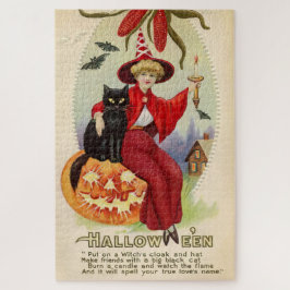 Vintage Halloween-Hexe und Schwarze Katze Puzzle
