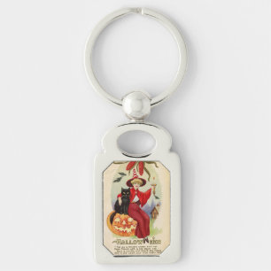 Vintage-Halloween-Hexe und schwarze Katze Schlüsselanhänger