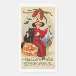 Vintage Halloween-Hexe und Schwarze Katze Serviette