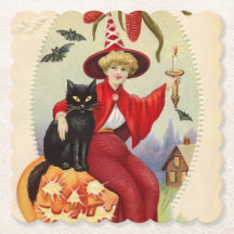 Vintage Halloween-Hexe und Schwarze Katze