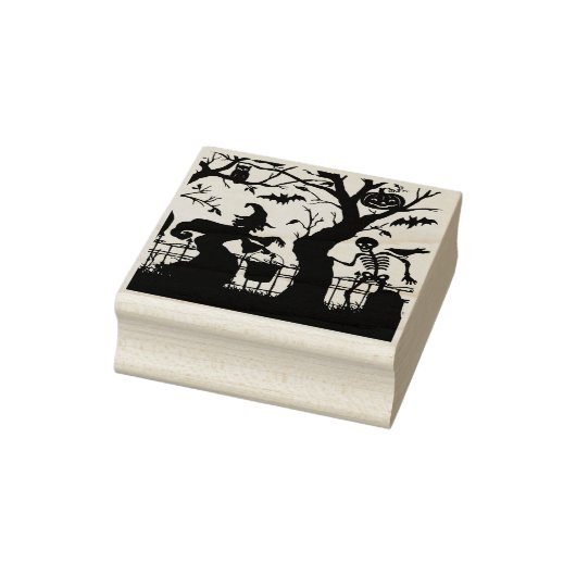 Vintage Halloween Hexe und Skelett Gummistempel (Stempel)