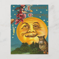 Vintage Halloween-Hexe und Vollmond