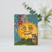 Vintage Halloween-Hexe und Vollmond Postkarte (Stehend Vorderseite)