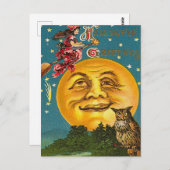Vintage Halloween-Hexe und Vollmond Postkarte (Vorne/Hinten)