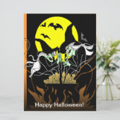 Vintage Halloween Hexen Cauldron Große Postkarte (Stehend Vorderseite)