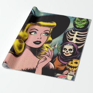 Vintage-Halloween-Hexen-Comics Geschenkpapier