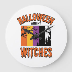 Vintage-Halloween-Hexen-Hexenbesen-T-Shirt-Desi Große Wanduhr