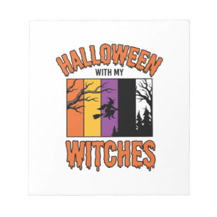 Vintage-Halloween-Hexen-Hexenbesen-T-Shirt Desi Notizblock