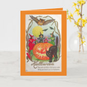 Vintage Halloween-Hexen Karte (Gelbe Blume)