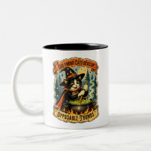 Vintage-Halloween-Hexen-Katze mit opponierbarem Da Zweifarbige Tasse