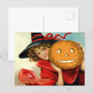 vintage Halloween-Hexen-Kürbis Feiertagspostkarte
