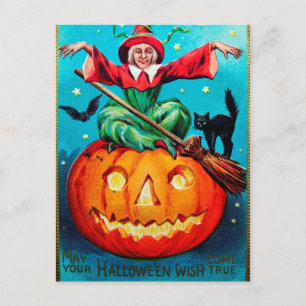 Vintage-Halloween-Hexen-Kürbis-Urlaubspostkarte Feiertagspostkarte