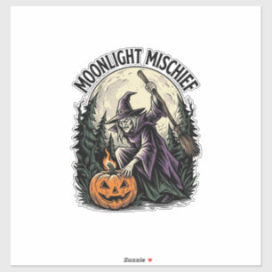 Vintage-Halloween-Hexen-Mondlicht-Unfug-Grafik Aufkleber