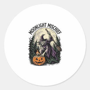 Vintage-Halloween-Hexen-Mondlicht-Unfug-Grafik Runder Aufkleber