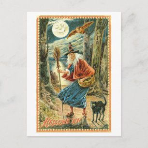 Vintage Halloween Hexen Postkarte