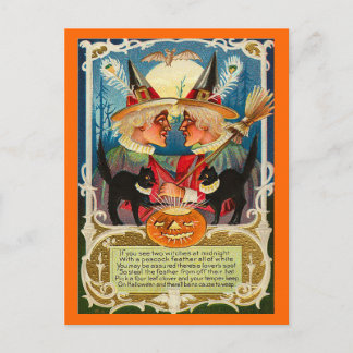 Vintage Halloween-Hexen Postkarte