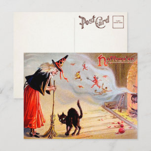 Vintage-Halloween-Hexen-Postkarte Postkarte
