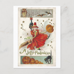 Vintage-Halloween-Hexen-Postkarte Postkarte