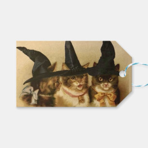 Vintage-Halloween-Hexen-Schwarze Katzen Geschenkanhänger
