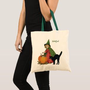 Vintage-Halloween-Hexen und Katze, Ellen Clapsaddl Tragetasche