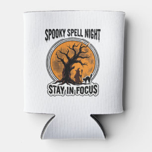 Vintage-Halloween-Hexenbaum und Grafik einer schwa Dosenkühler