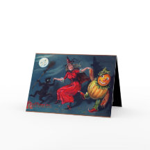 Vintage Halloween Hexenkarte