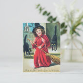 Vintage Halloween-Hexenkatze Feiertagspostkarte (Stehend Vorderseite)