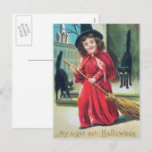 Vintage Halloween-Hexenkatze Feiertagspostkarte (Vorne/Hinten)