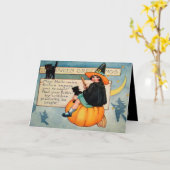 Vintage Halloween-Hexenkatze Karte (Gelbe Blume)