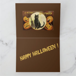 Vintage Halloween-Hexenkatze & Kürbiskins Karte