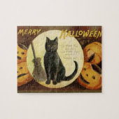 Vintage Halloween-Hexenkatze & Kürbiskins Puzzle (Horizontal)