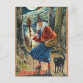 Vintage Halloween-Hexenkatze Postkarte (Vorderseite)