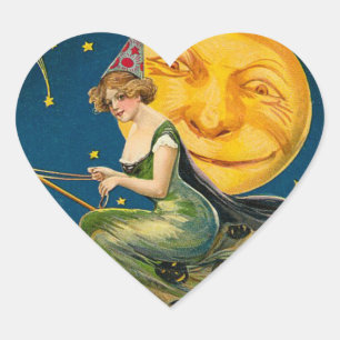 Vintage Halloween-Hexenkleber Herz-Aufkleber