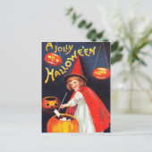 Vintage Halloween-Hexenkürbis Feiertagspostkarte (Stehend Vorderseite)