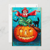 Vintage Halloween-Hexenkürbis Weihnachtspostkarte Feiertagspostkarte (Vorne/Hinten)