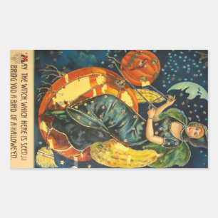 Vintage-Halloween-Hexenplakat Rechteckiger Aufkleber