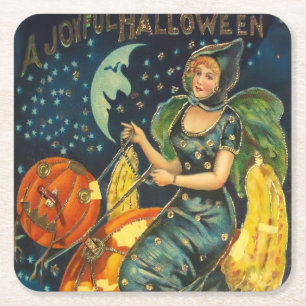 Vintage-Halloween-Hexenplakat Rechteckiger Pappuntersetzer