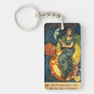 Vintage-Halloween-Hexenplakat Schlüsselanhänger