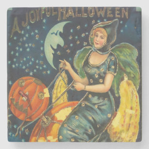 Vintage-Halloween-Hexenplakat Steinuntersetzer