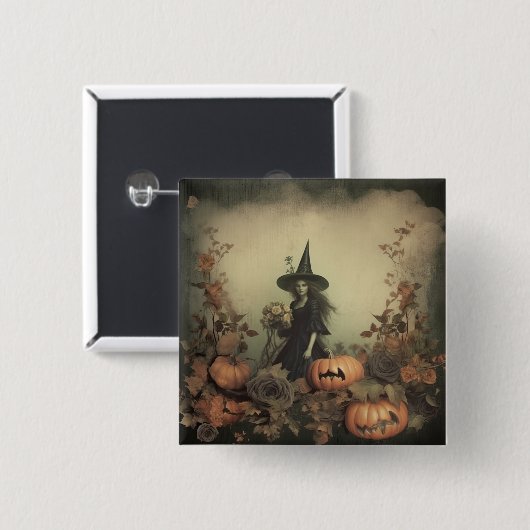 Vintage Halloween-Hexerei (3) Button (Vorne & Hinten)