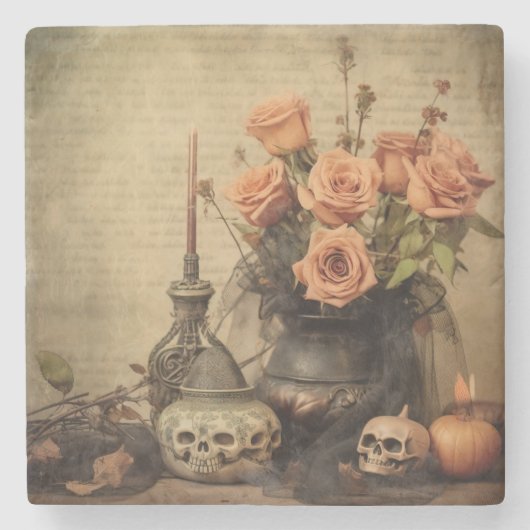 Vintage Halloween-Hexerei (4) Steinuntersetzer (Vorderseite)