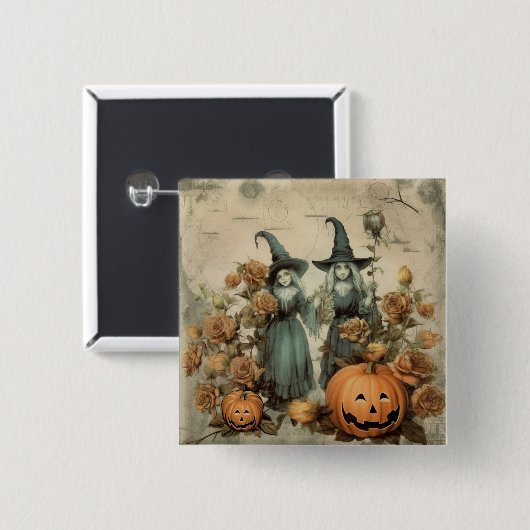 Vintage Halloween-Hexerei (6) Button (Vorne & Hinten)