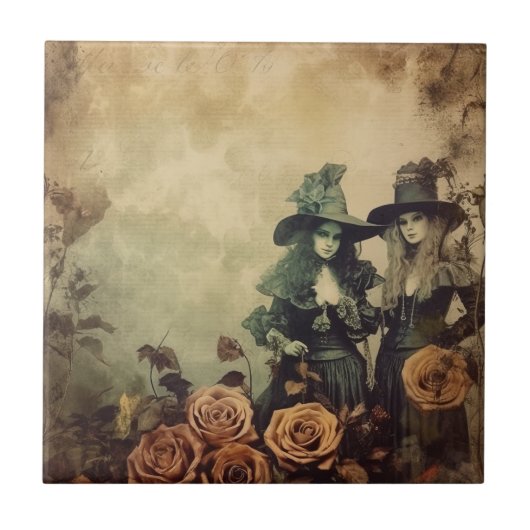 Vintage Halloween-Hexerei (7) Fliese (Vorderseite)