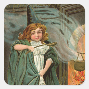 Vintage Halloween-Holiday-Hexe Quadratischer Aufkleber