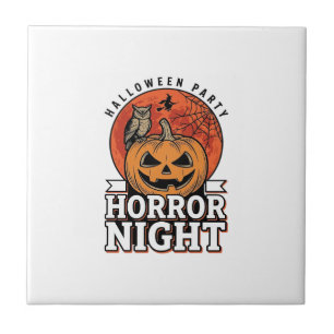 Vintage-Halloween-Horror-Night-Kürbis-Shirt-Design Fliese