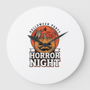 Vintage-Halloween-Horror-Night-Kürbis-Shirt-Design Große Wanduhr