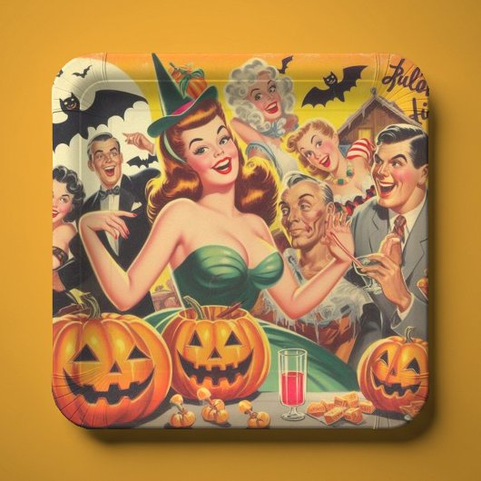 Vintage Halloween-Illustration Pappteller