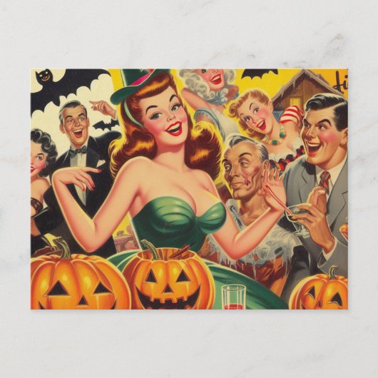 Vintage Halloween-Illustration Postkarte (Vorderseite)